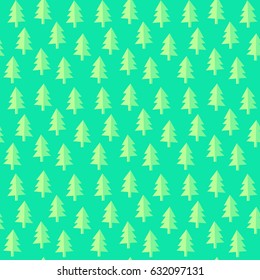 seamless green firs pattern, vector illustration, editable background color