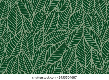 Seamless green floral background with leaves. Hand drawn minimal abstract organic shapes pattern. Vector abstact pattern with green leaves.