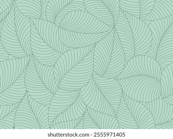 Seamless green floral background with green leaves. Hand drawn minimal abstract organic shapes pattern. Delicate vector abstact green pattern with green leaves. Monochrome