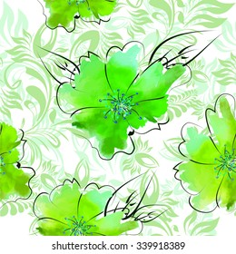 Seamless green floral background. Vector