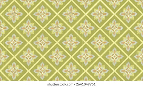 Seamless green floral ethnic ikat texture  design. textile fashion pattern line ikat seamless pattern and batik fabric texture asian background wallpaper geometry indian. Ethnic abstract ikat art .