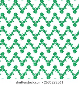 Seamless Green Floral Pattern with Decorative Four-Leaf Design on White Background