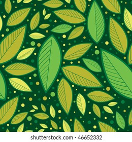 Seamless green floral pattern with leafs