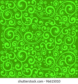 Seamless green floral pattern with leafs. Vector Illustration