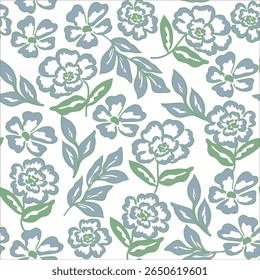 padrão floral verde sem costura sobre fundo branco, bouquets florais de primavera. Ilustração botânica vintage. Elegante decoração para qualquer tipo de design.