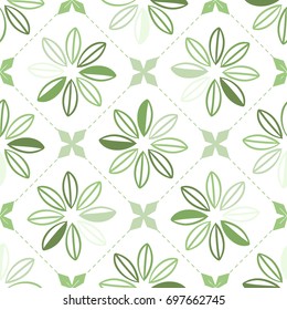 seamless green flower and leaf pattern on white background