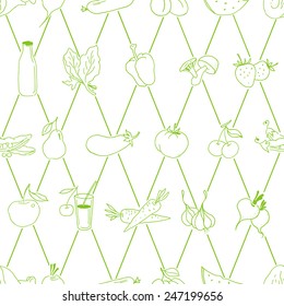 Seamless green food pattern. Fruits and vegetables