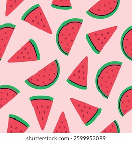 Seamless Green,  Fresh Watermelon pattern. Delicious berry, natural food. Flat, linear style in a minimalist style. art vector cartoon background for print, banner, textile, paper.