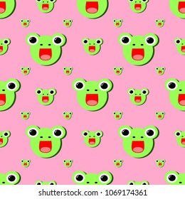 seamless green frog on pink background