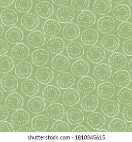 Seamless green fruit outline pattern of abstract kiwi fruits
