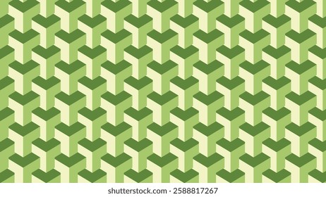 Seamless Green Geometric Pattern with Abstract Interlocking Shapes