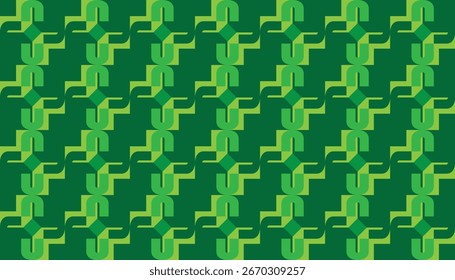 Seamless green geometric pattern with abstract interlocking shapes