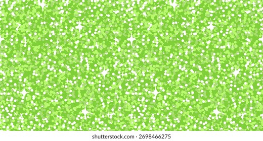 Seamless green glitter texture with sparkling highlights creating a shiny festive background. Ideal for holiday wrapping, celebration themes, invitations, or glamorous decorative design projects.
