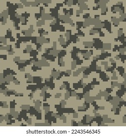 Seamless Green Graphic Digital Combat Background.  Beige Repeated Modern Geometric Camo Art. Dark Seamless Abstract Pixel Camouflage Wallpaper. Black Vector Soldier Print. 