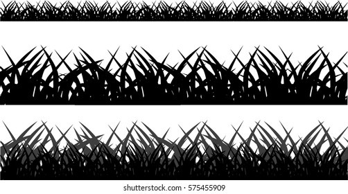 Seamless green grass field. Grass pattern isolated on white background. Collection of different grass scaled front plants. Vector grass illustration EPS8