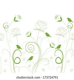 Seamless green grass texture. Endless horizontal floral pattern. You can use it in textile design, greeting cards, graphic design. 