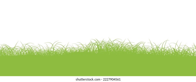 Seamless Green Grassy Field Vector Background Illustration With Text Space. Horizontally Repeatable.