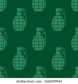 seamless green hand grenade pattern on a green background. Vector image eps 10