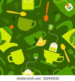 Seamless green herbal tea pattern