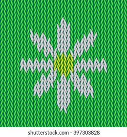 Seamless green knitted pattern with chamomile flower. Vector illustration for your graphic design.
