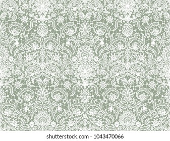 Seamless green lace background with floral pattern