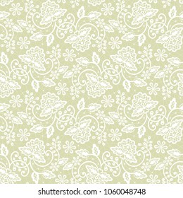 Seamless green lace background with floral pattern