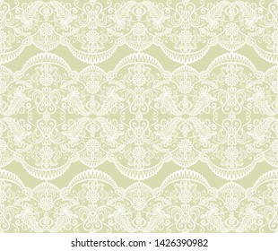 Seamless green lace background with floral pattern