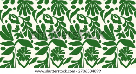 Seamless green leaf flower pattern design, seamless fabric pattern
