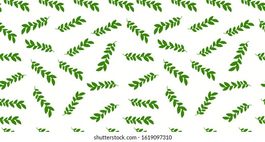 Seamless green leaf illustration textile pattern.
