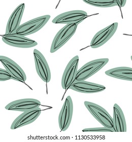 Seamless green leaf pattern. Eucalyptus leaves background.