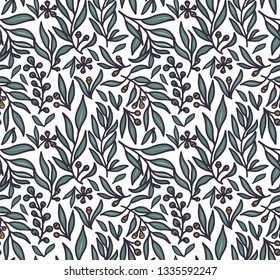 Seamless green leaf pattern. Eucalyptus leaves background.