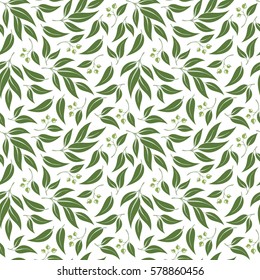 Seamless green leaf pattern. Eucalyptus leaves background.