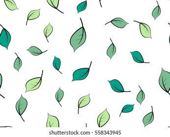 Seamless green leaf pattern vector illustration. Decorative template texture with leaves.