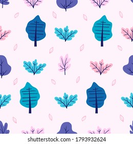 Seamless green leaf tree retro owl pattern for boys in vector