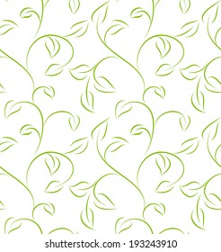 Seamless green leafy pattern on white background. vector illustration.