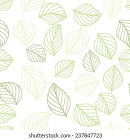 Seamless green leafy pattern on white background. vector illustration.