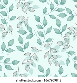 Seamless Green Leaves Branch Background.