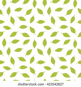Seamless green leaves nature pattern. Decorative nature seamless background. Hand drawn leaves texture. Stylized leaf backdrop. Ecology design seamless wallpaper. Vector illustration.