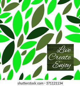 Seamless green leaves pattern. Background for live design. Icons are on a white background. Vector illustration.