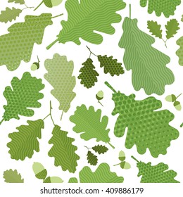 Seamless green leaves pattern, green foliage without gradient for printing