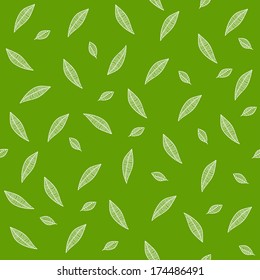 Seamless green leaves pattern. Romantic evening background. 