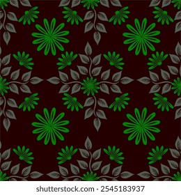 "Seamless green leaves pattern vector illustration, featuring delicate and intricate designs of flowers. Perfect for creating beautiful backgrounds, textiles, wallpapers, and digital art projects.