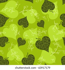 Seamless green leaves pattern. Vector background.