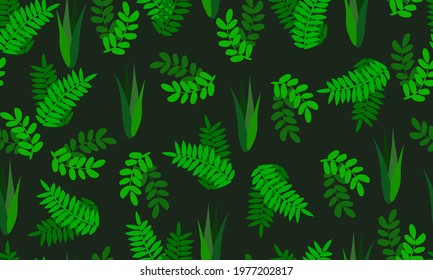 Seamless green leaves and plants pattern vector illustration