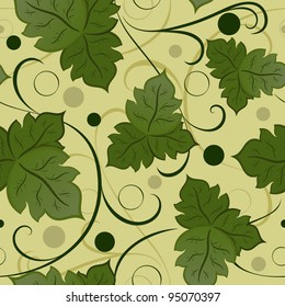 Seamless green leaves vector pattern.