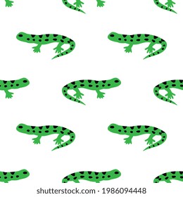 Seamless green lizards decorative vector pattern