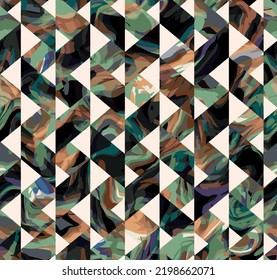 Seamless green marbling geometric pattern design vector. textile fabric