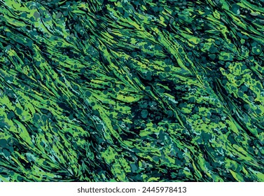 Seamless green marbling pattern, vector design, Traditional Turkish Ebru technique