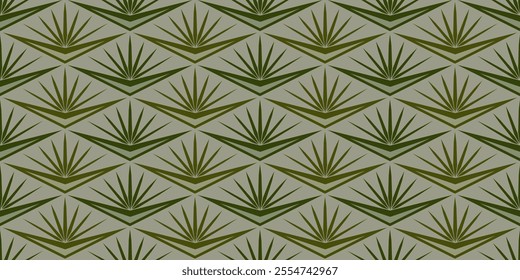 Seamless green monochrome geometric pattern. Vector decorative ornament of stylized plant. Daring creative monochrome design. Mosaic tile background for wallpaper, textile, etc.