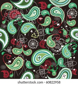 seamless green paisley on a dark floral background